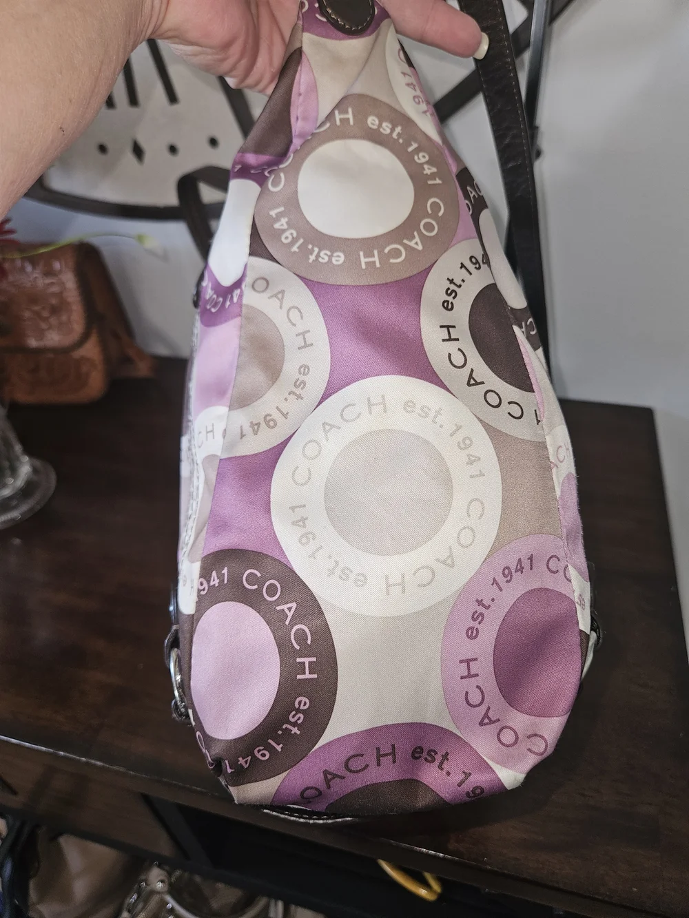 Coach Pink & Purple Logo Print Satchel